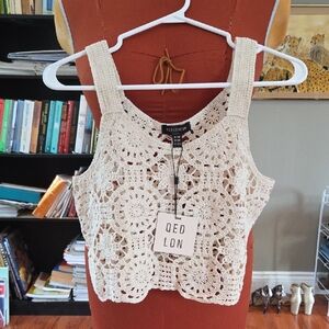 QED London Beige Crochet Crop Top